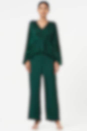 Emerald Satin Silk Co-Ord Set by Omana by Ranjana Bothra at Pernia's Pop Up Shop