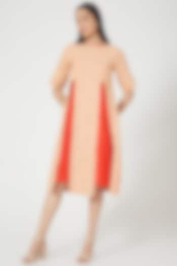 Peach Embroidered Double Layered Dress by ORCR at Pernia's Pop Up Shop