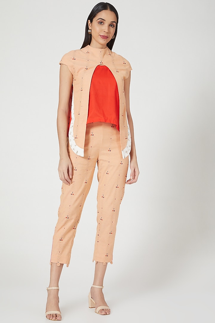 Peach Embroidered Double Layered Top by ORCR