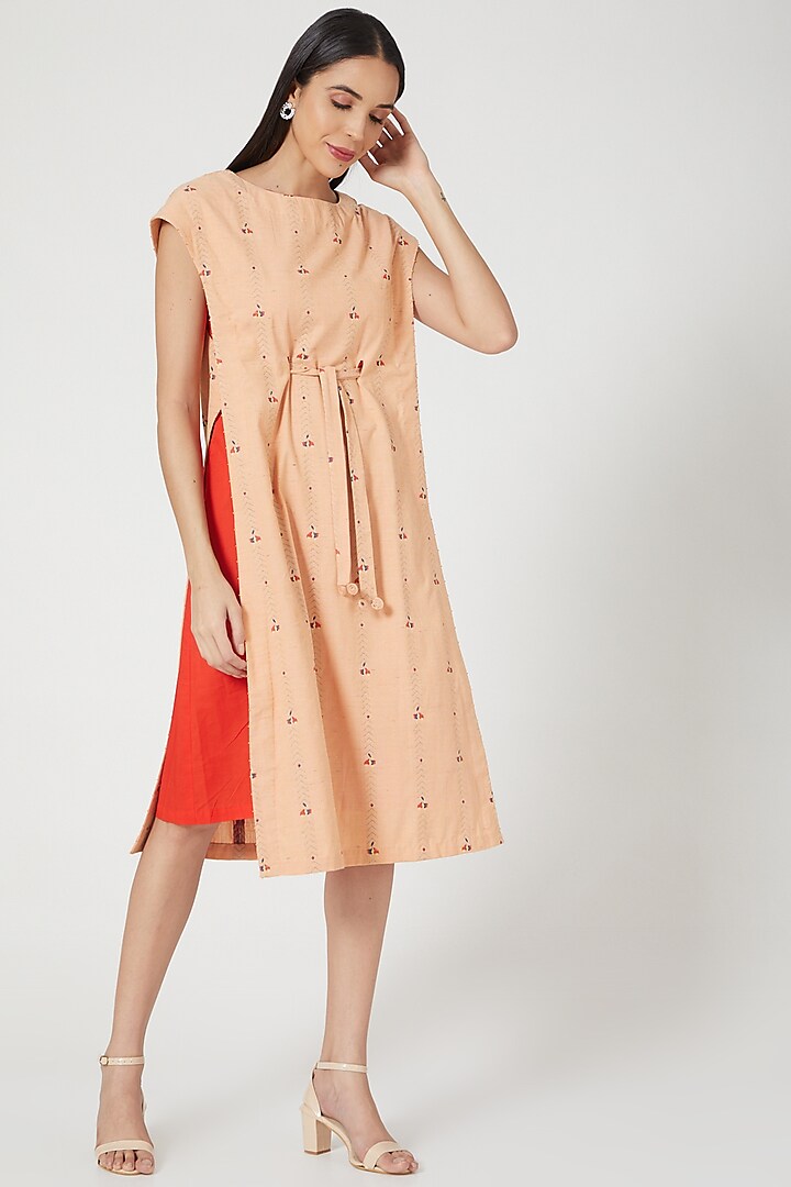 Peach Embroidered Layered Dress by ORCR