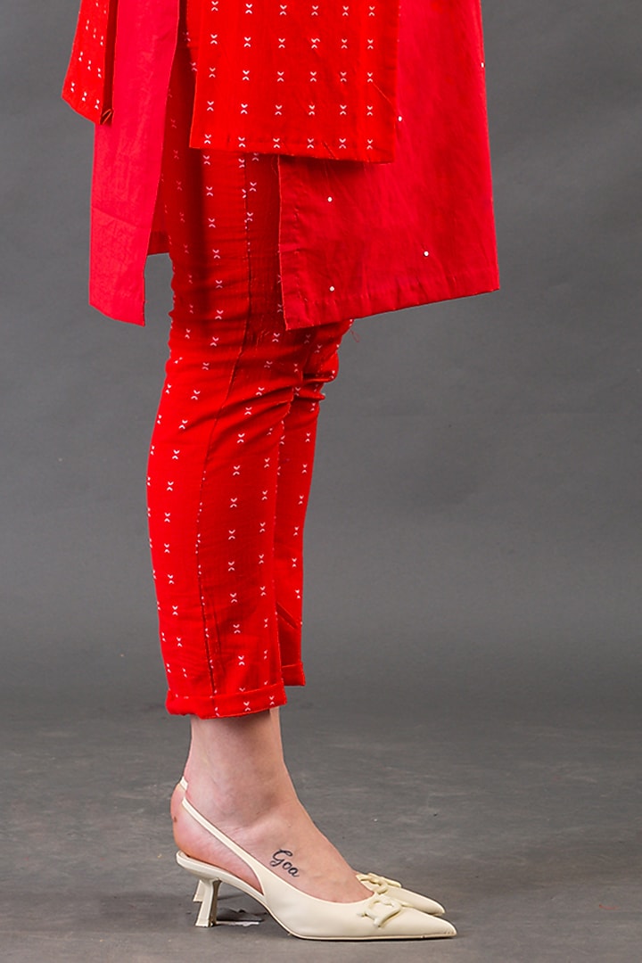 Bright Red Cotton Sequins Embroidered Kurta Set by ORCR at Pernia's Pop Up Shop
