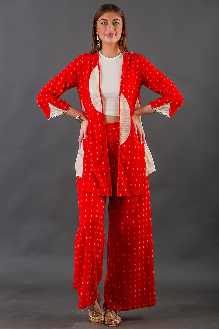 Bright Red Cotton Jacket Set by ORCR