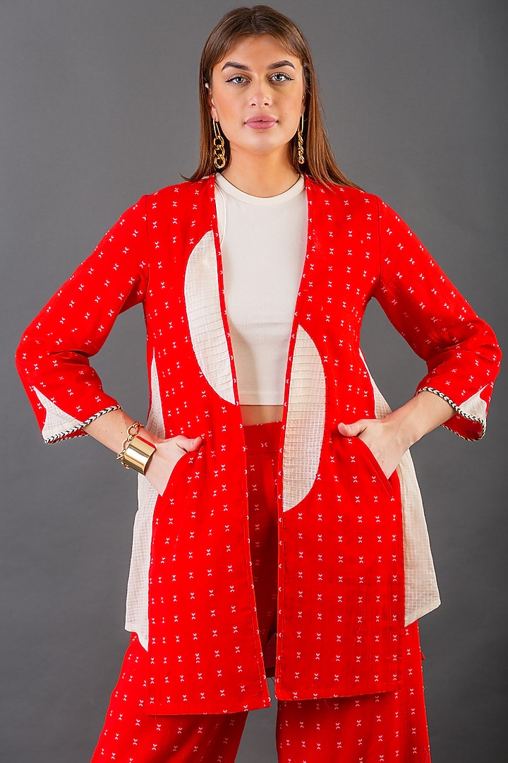 Bright Red Cotton Jacket Set by ORCR at Pernia's Pop Up Shop