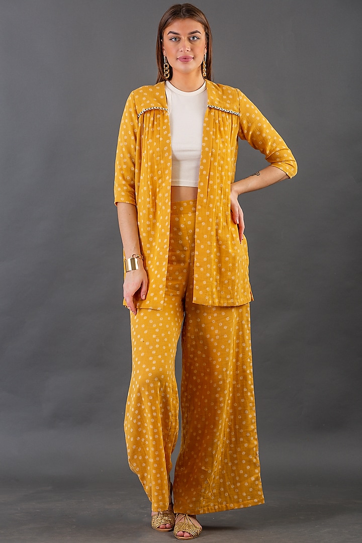 Mustard Cotton Front-Open Jacket Set by ORCR