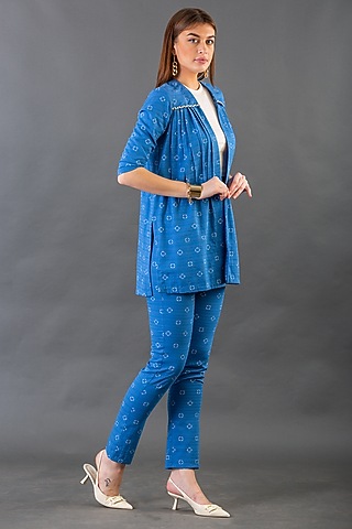 Cobalt Blue Cotton Front-Open Jacket Set by ORCR