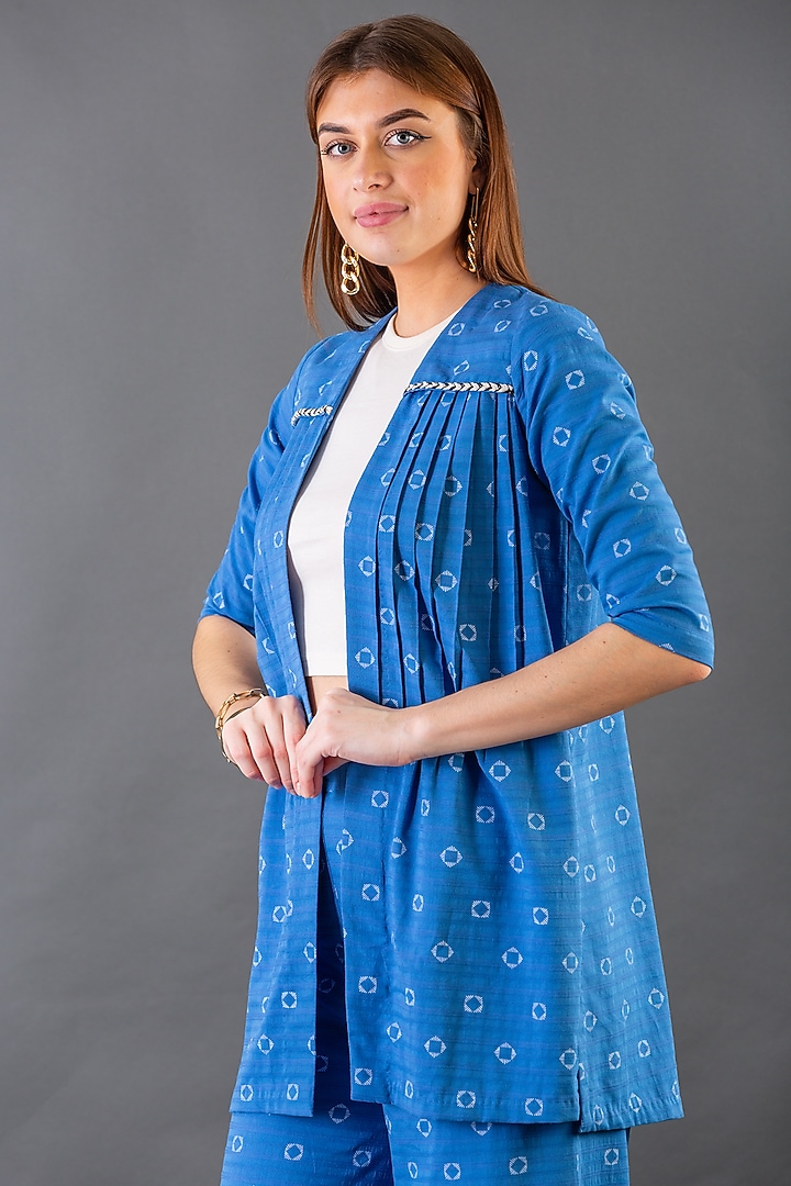 Cobalt Blue Cotton Front-Open Jacket Set by ORCR at Pernia's Pop Up Shop