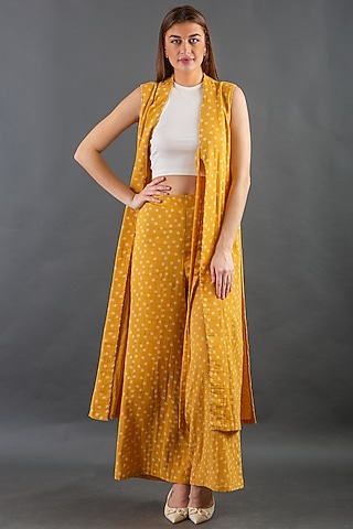 Mustard Jacket Set In Cotton by ORCR