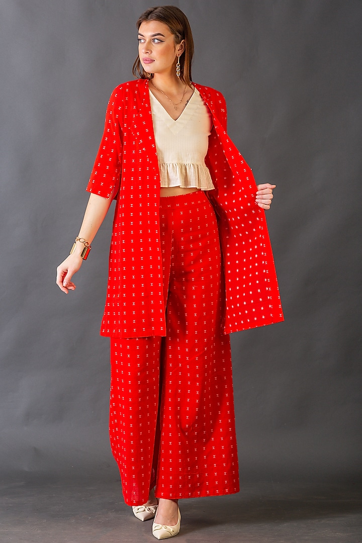 Bright Red Jacket Set In Cotton by ORCR