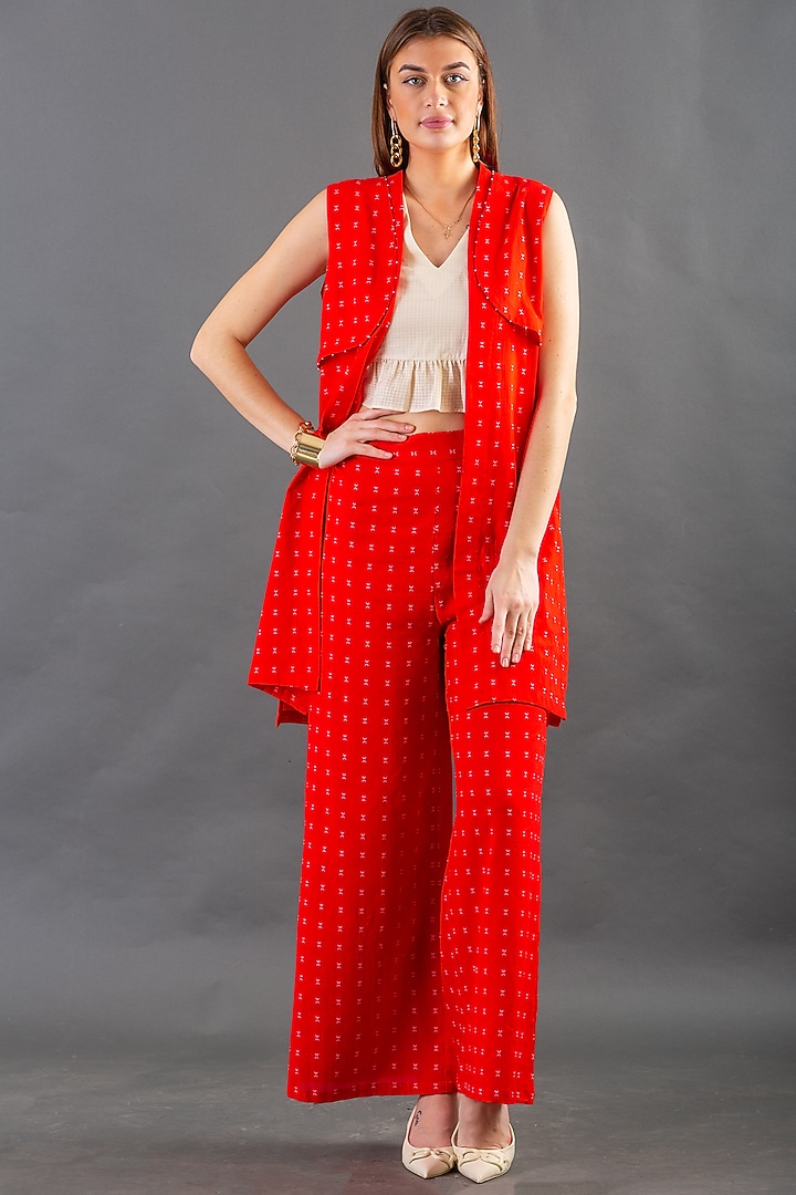 Bright Red Jacket Set With Beads Detailing by ORCR at Pernia's Pop Up Shop