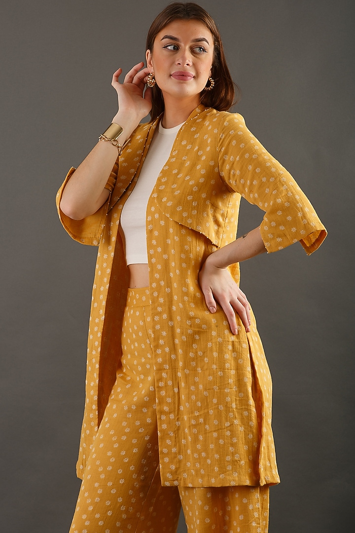 Mustard Jacket Set With Beads Detailing by ORCR at Pernia's Pop Up Shop