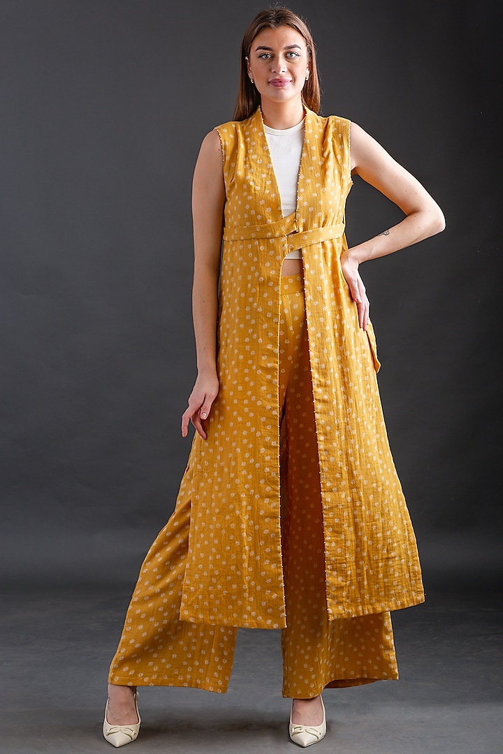 Mustard Cotton Long Jacket Set by ORCR