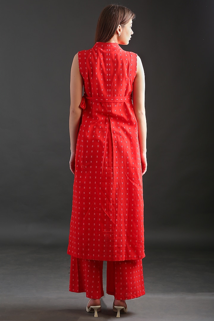 Bright Red Cotton Long Jacket Set by ORCR at Pernia's Pop Up Shop