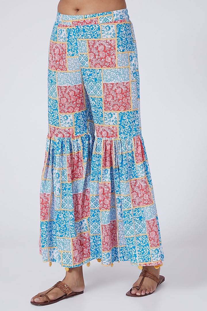Cobalt Blue & Yellow Geometric Printed Short Kurta Set by ORCR at Pernia's Pop Up Shop