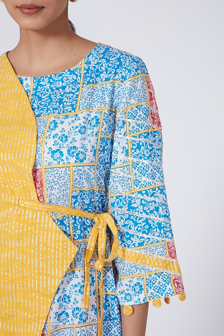 Cobalt Blue & Yellow Geometric Printed Short Kurta Set by ORCR at Pernia's Pop Up Shop