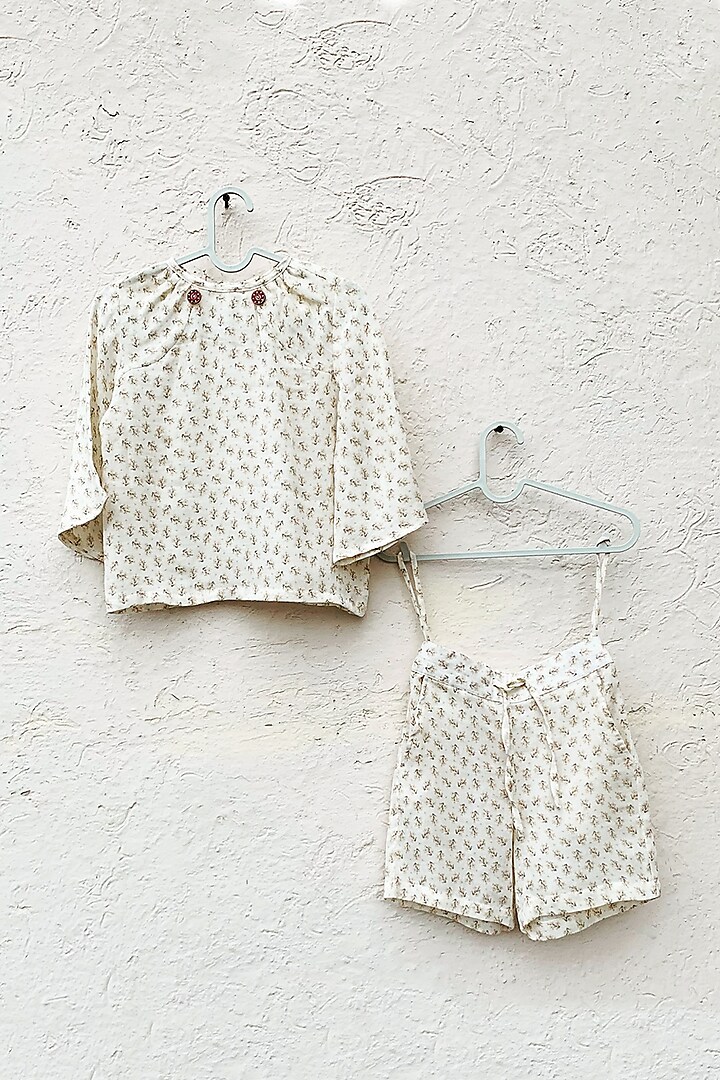 Off White Floral Printed Co-Ord Set For Girls by ORCR KIDS