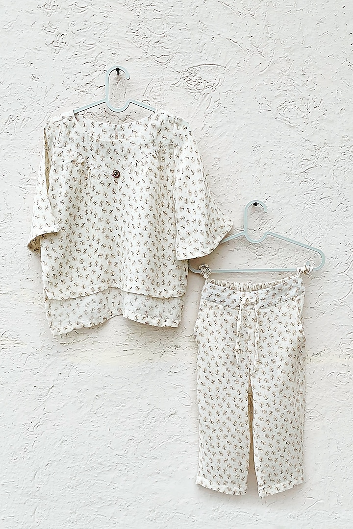 Off White Printed Co-Ord Set For Girls by ORCR KIDS at Pernia's Pop Up Shop