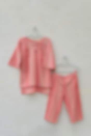 Pink Embroidered Co-Ord Set For Girls by ORCR KIDS at Pernia's Pop Up Shop