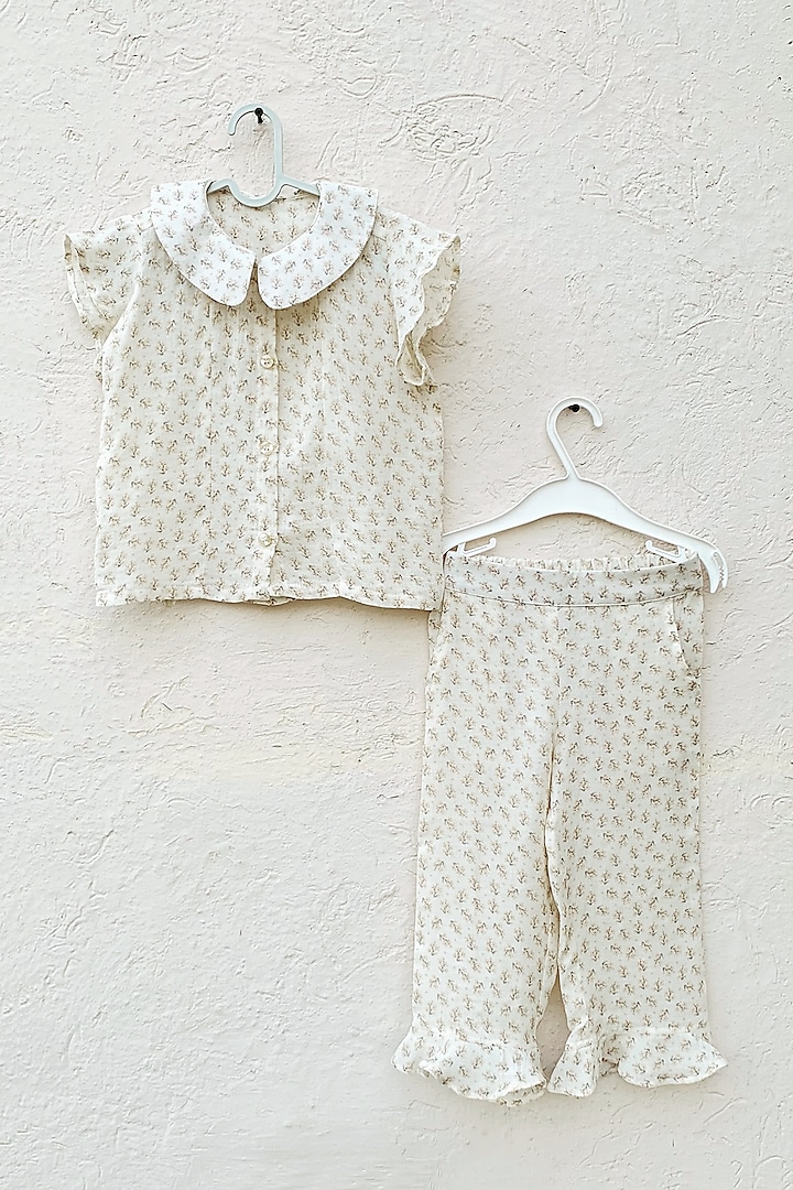 Off White Co-Ord Set With Floral Print For Girls by ORCR KIDS