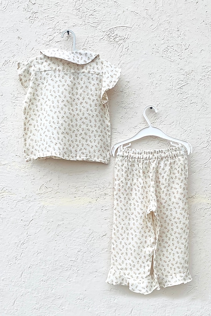 Off White Co-Ord Set With Floral Print For Girls by ORCR KIDS at Pernia's Pop Up Shop