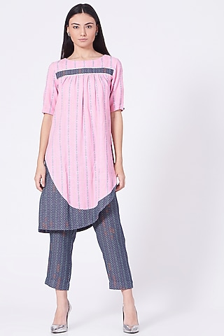 Pale Pink & Roman Violet Cotton Kurta Set by ORCR
