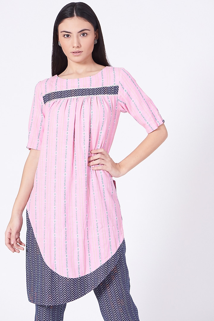 Pale Pink & Roman Violet Cotton Kurta Set by ORCR at Pernia's Pop Up Shop