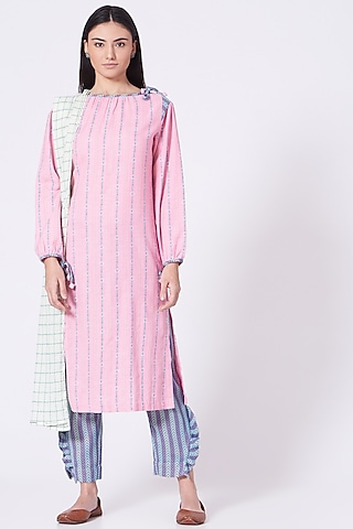 Pale Pink Cotton Long Kurta Set by ORCR