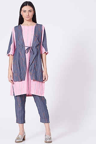 Pale Pink & Roman Violet Jacket Kurta Set by ORCR