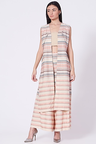 Beige Cotton Jacquard Co-Ord Set by ORCR