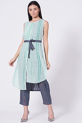 Powder Blue & Roman Violet Asymmetrical Tunic Set by ORCR