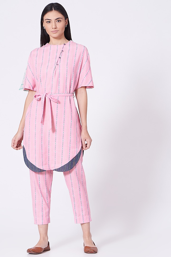 Pale Pink Kurta Set In Cotton by ORCR