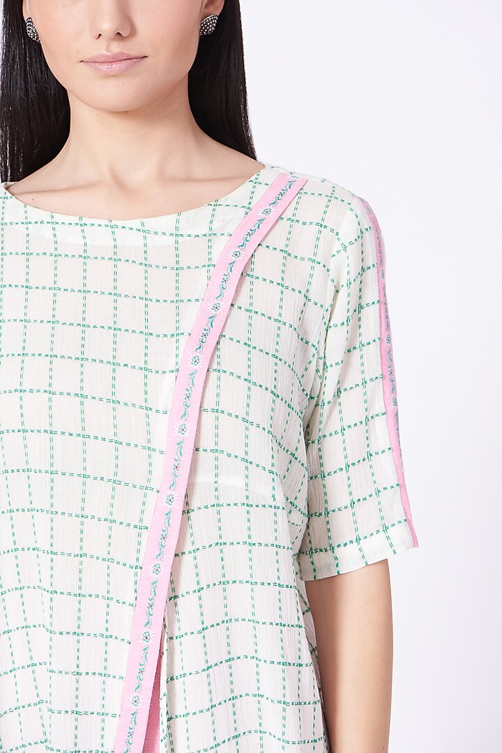 White & Pale Pink Cotton Long Tunic Set by ORCR at Pernia's Pop Up Shop