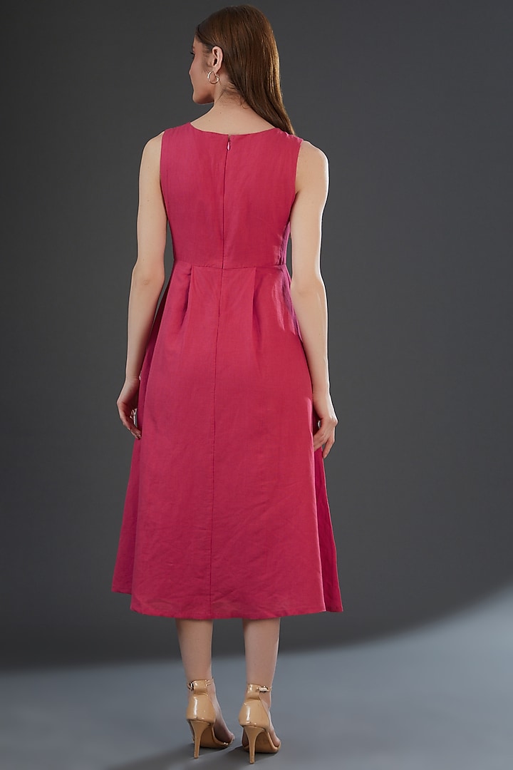 Dark Pink Cotton Linen Embroidered Midi Summer Dress by Originate at Pernia's Pop Up Shop