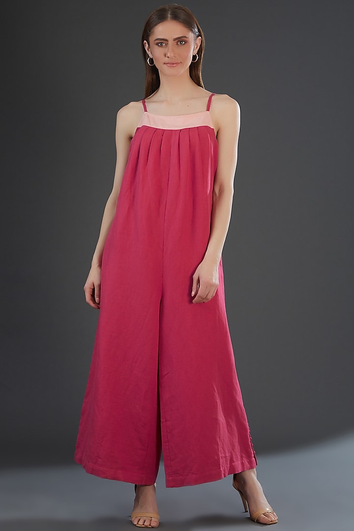 Dark Pink Cotton Linen Jumpsuit by Originate
