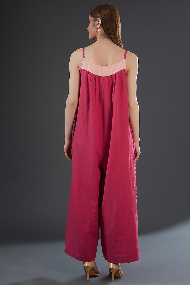 Dark Pink Cotton Linen Jumpsuit by Originate at Pernia's Pop Up Shop
