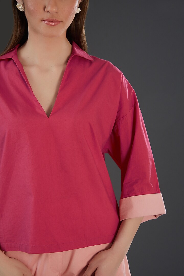 Dark Pink Cotton Poplin Embroidered Top by Originate at Pernia's Pop Up Shop