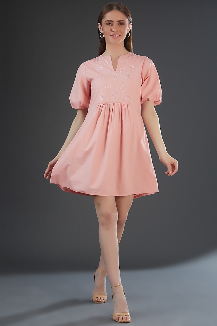 Light Pink Poplin Embroidered Mini Dress by Originate