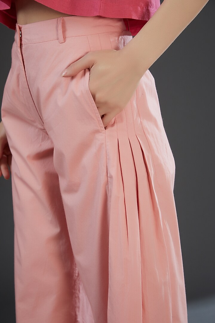 Light Pink Cotton Poplin Pleated Pants by Originate at Pernia's Pop Up Shop
