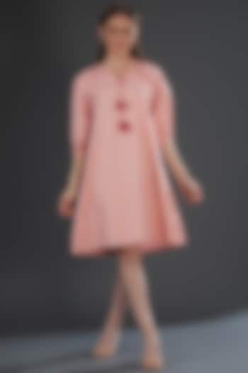 Light Pink Poplin Embroidered Midi Dress by Originate