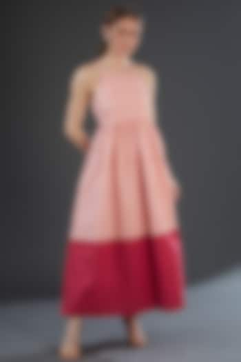 Light Pink Cotton Poplin Color Blocked Maxi Dress by Originate
