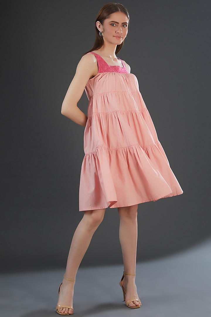 Light Pink Cotton Poplin Embroidered Mini Dress by Originate at Pernia's Pop Up Shop