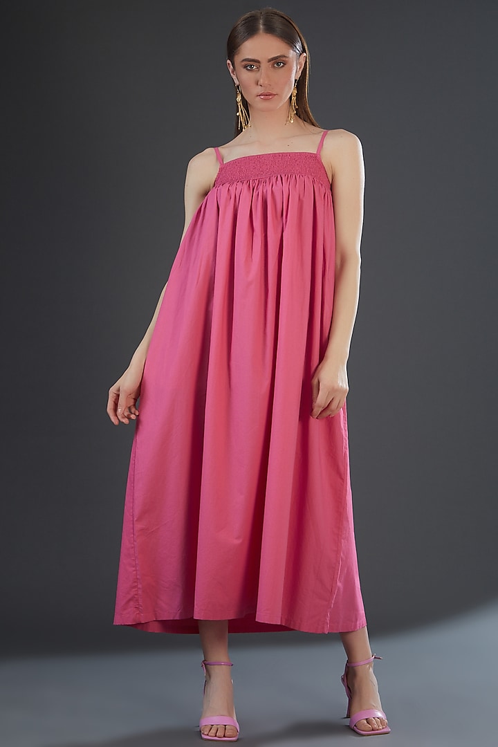 Pink Cotton Poplin Maxi Dress by Originate