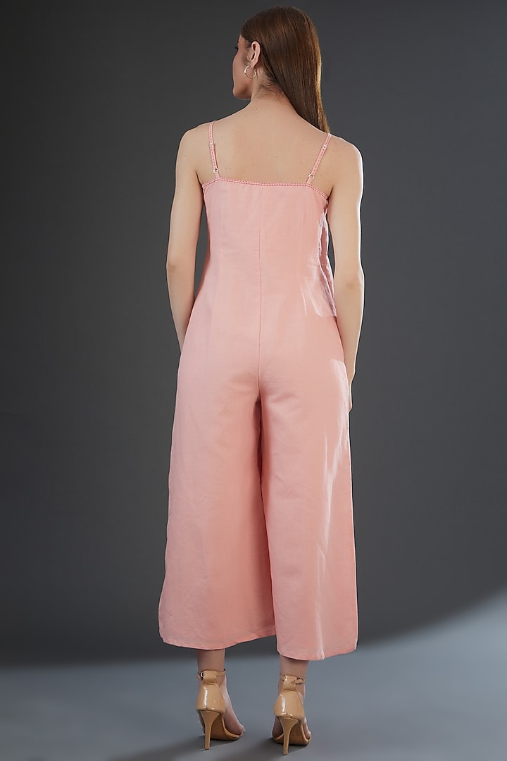 Light Pink Cotton Linen Embroidered Jumpsuit by Originate at Pernia's Pop Up Shop