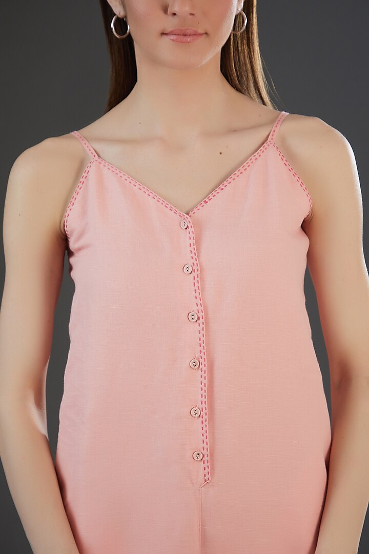 Light Pink Cotton Linen Embroidered Jumpsuit by Originate at Pernia's Pop Up Shop
