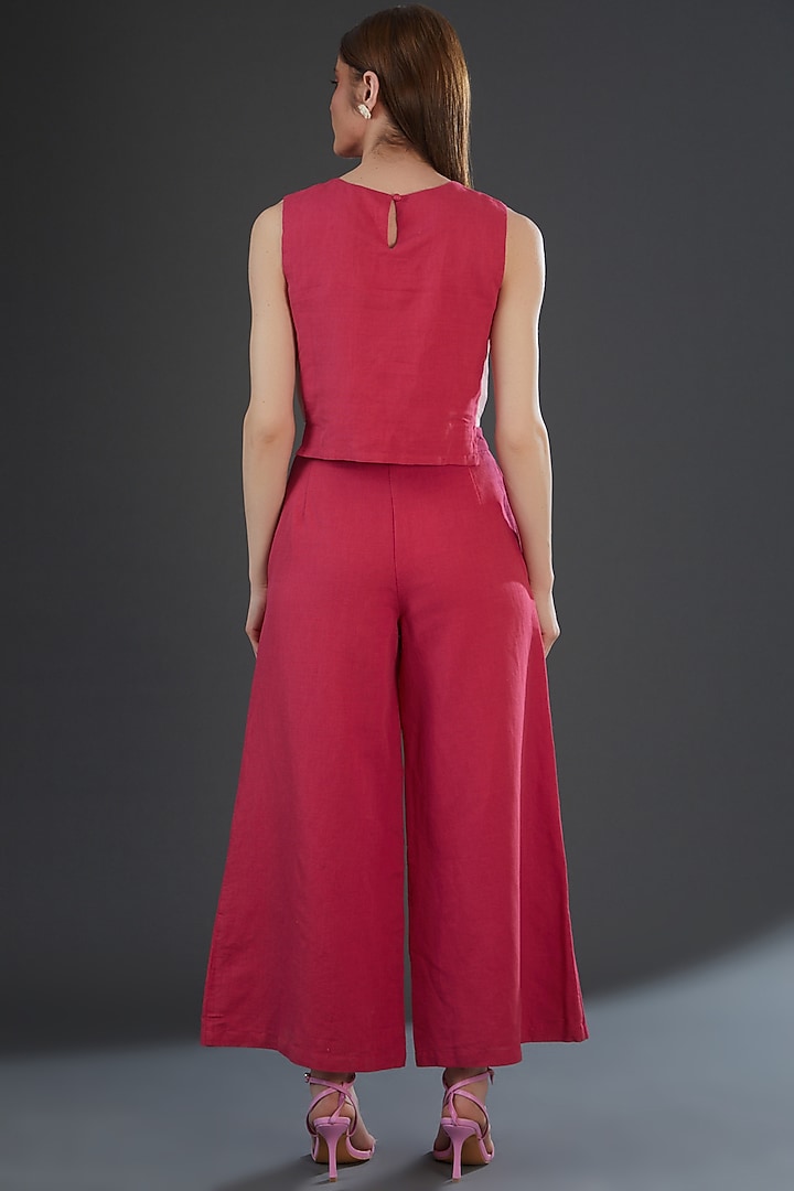 Dark Pink Cotton Linen Striped Pants by Originate at Pernia's Pop Up Shop