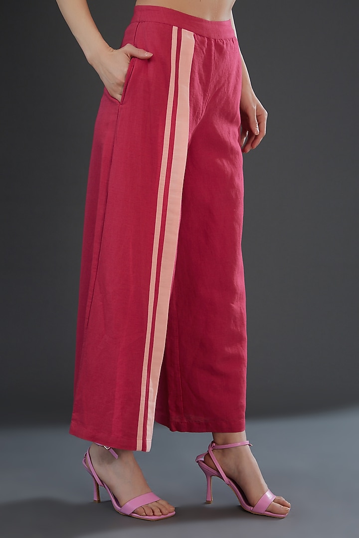 Dark Pink Cotton Linen Striped Pants by Originate at Pernia's Pop Up Shop