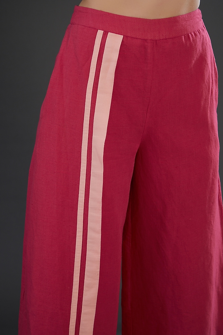 Dark Pink Cotton Linen Striped Pants by Originate at Pernia's Pop Up Shop