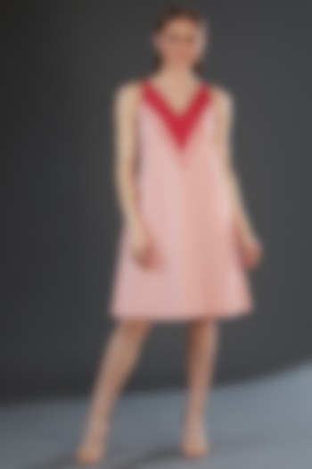 Light Pink Cotton Poplin Color Blocked Knee Length Dress by Originate
