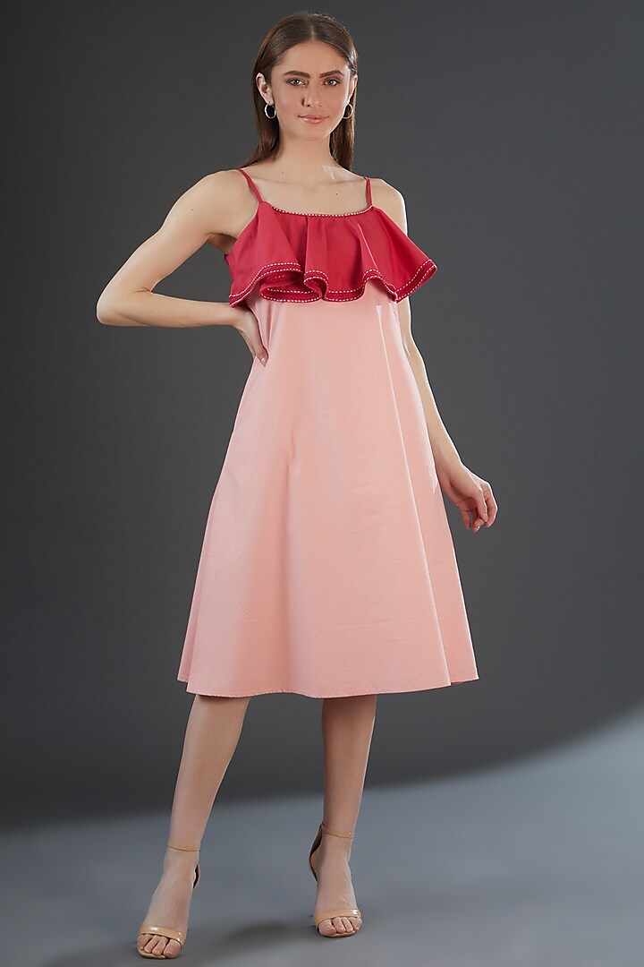 Light Pink Cotton Poplin Ruffled Midi Dress by Originate
