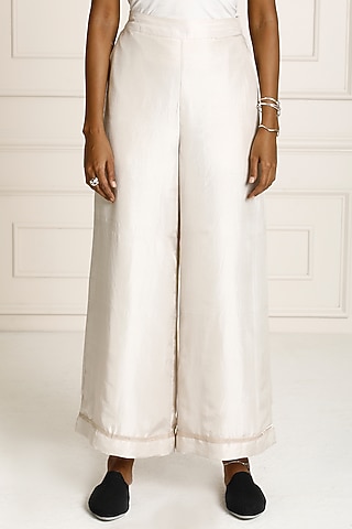 Silver Dupion Silk Wide Leg Pants by Originate