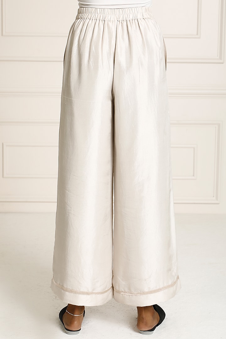 Silver Dupion Silk Wide Leg Pants by Originate at Pernia's Pop Up Shop